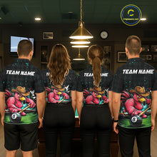 Load image into Gallery viewer, Funny Flamingo Play 8 Ball Pool Billiard Shirt For Men Custom Teal Splatter Billiard Pool Team Shirt NYN3093