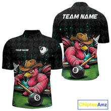 Load image into Gallery viewer, Funny Flamingo Play 8 Ball Pool Billiard Shirt For Men Custom Teal Splatter Billiard Pool Team Shirt NYN3093