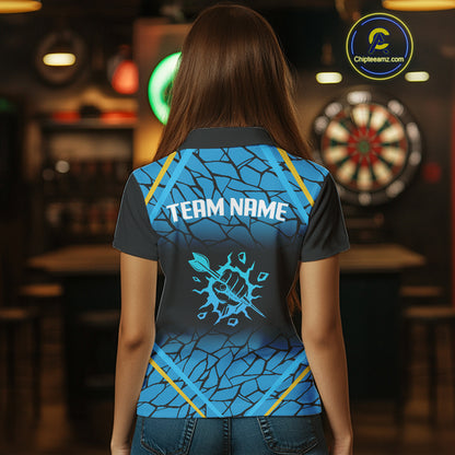 Women’s Custom Darts Shirt With Blue Cracked Pattern And Fist Holding Dart Arrow NYN0311