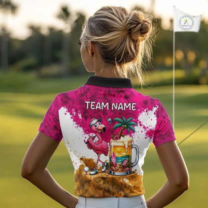 Yellow - Pink Grunge Womens Golf Polo Shirt Custom Flamingo Summer Tropical Golf Team Clothing NYN3263