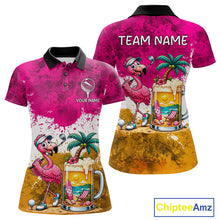 Load image into Gallery viewer, Yellow - Pink Grunge Womens Golf Polo Shirt Custom Flamingo Summer Tropical Golf Team Clothing NYN3263