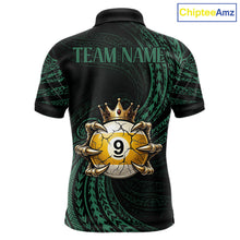 Load image into Gallery viewer, Green Tribal Skull Crown men's billiard polo shirt custom 8 ball 9 ball pool jersey, personalized billiards team apparel