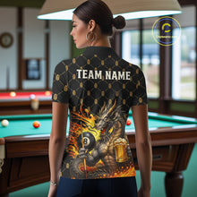 Load image into Gallery viewer, Female billiards player wearing Beer Funny Dragon 8 Ball pool jersey during tournament and league competition