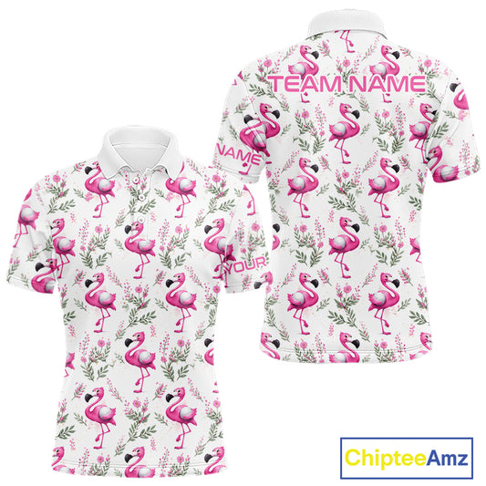Custom Name Golf Polo Shirt For Men Personalized Watercolor Pink Flamingo Floral Pattern Golf Shirt NYN4543