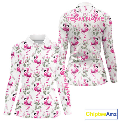 Custom Name Golf Polo Shirt For Women Personalized Watercolor Pink Flamingo Floral Pattern Golf Shirt NYN4543