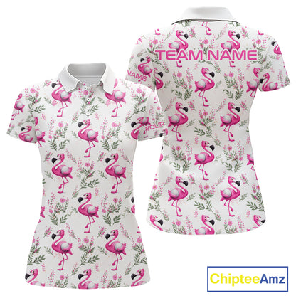 Custom Name Golf Polo Shirt For Women Personalized Watercolor Pink Flamingo Floral Pattern Golf Shirt NYN4543