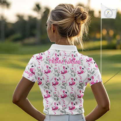 Custom Name Golf Polo Shirt For Women Personalized Watercolor Pink Flamingo Floral Pattern Golf Shirt NYN4543