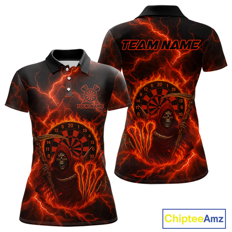Custom Red Flames Grim Reaper Lightning Dart Women Polo Jerseys Outfits Dart Gifts NYN1719