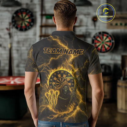 Custom Yellow Flames Grim Reaper Lightning Dart Men Polo Jerseys Outfits Dart Gifts NYN1721