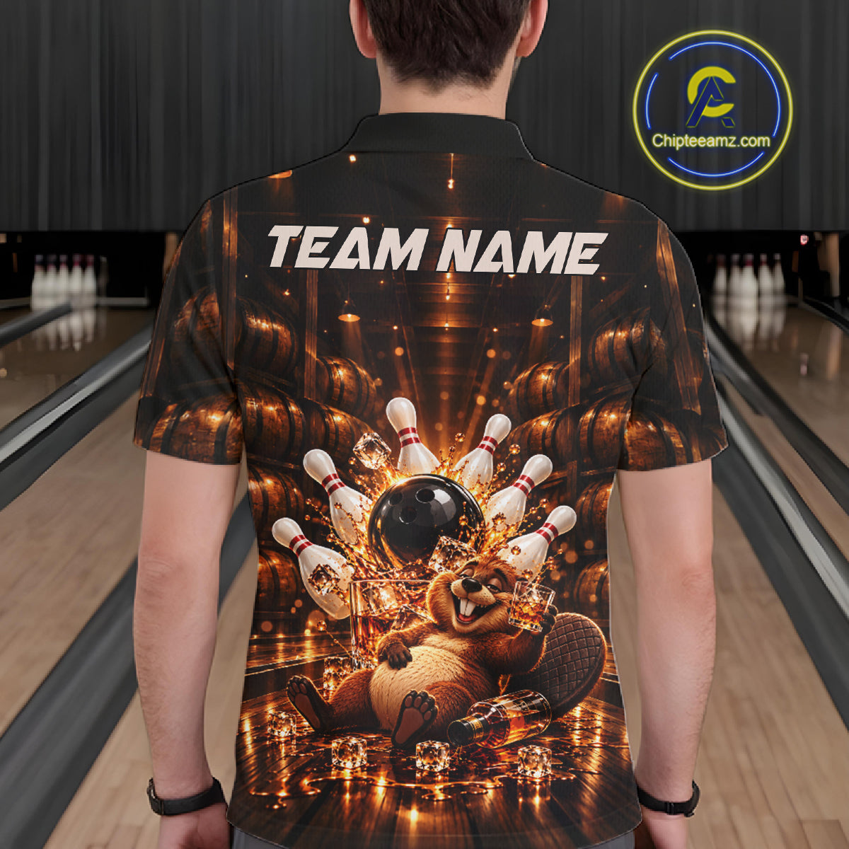 Funny Beaver Bourbon Bowling Polo 1/4-Zip Bowling Shirt For Men Custom Vintage Bowling Team Jersey NYN4910