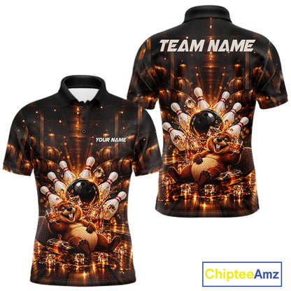 Funny Beaver Bourbon Bowling Polo 1/4-Zip Bowling Shirt For Men Custom Vintage Bowling Team Jersey NYN4910