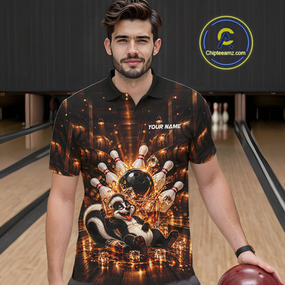 Funny Skunk Bourbon Bowling Polo 1/4-Zip Bowling Shirt For Men Custom Vintage Bowling Team Jersey NYN4911