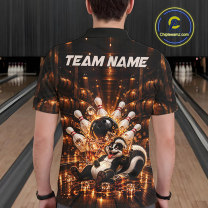 Funny Skunk Bourbon Bowling Polo 1/4-Zip Bowling Shirt For Men Custom Vintage Bowling Team Jersey NYN4911