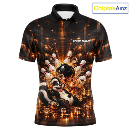Funny Skunk Bourbon Bowling Polo 1/4-Zip Bowling Shirt For Men Custom Vintage Bowling Team Jersey NYN4911