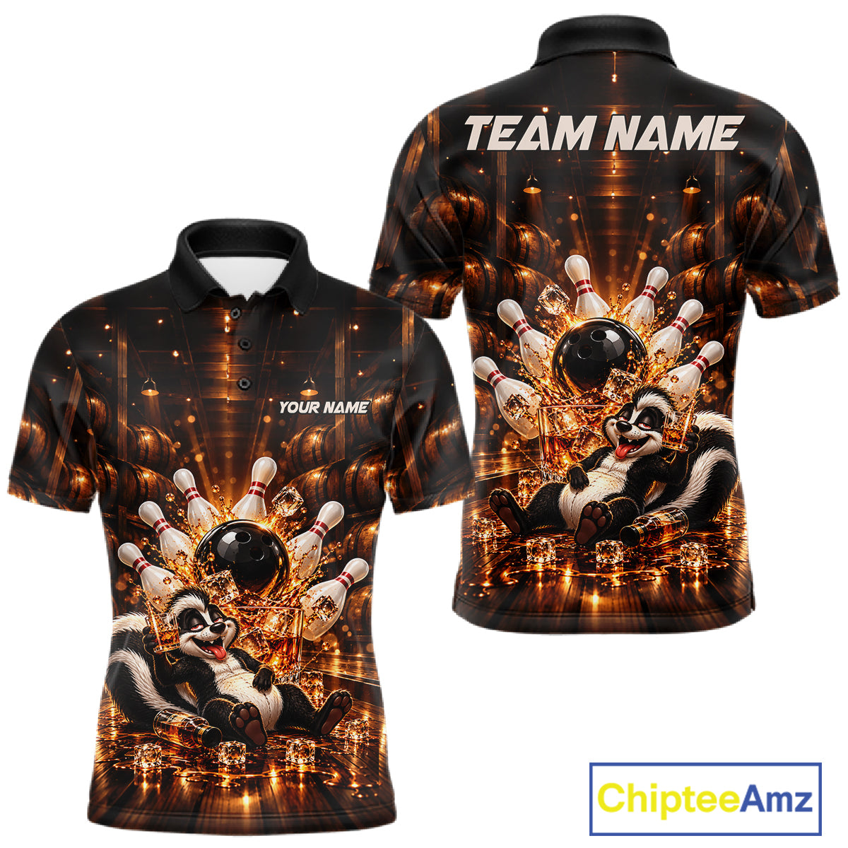 Funny Skunk Bourbon Bowling Polo 1/4-Zip Bowling Shirt For Men Custom Vintage Bowling Team Jersey NYN4911