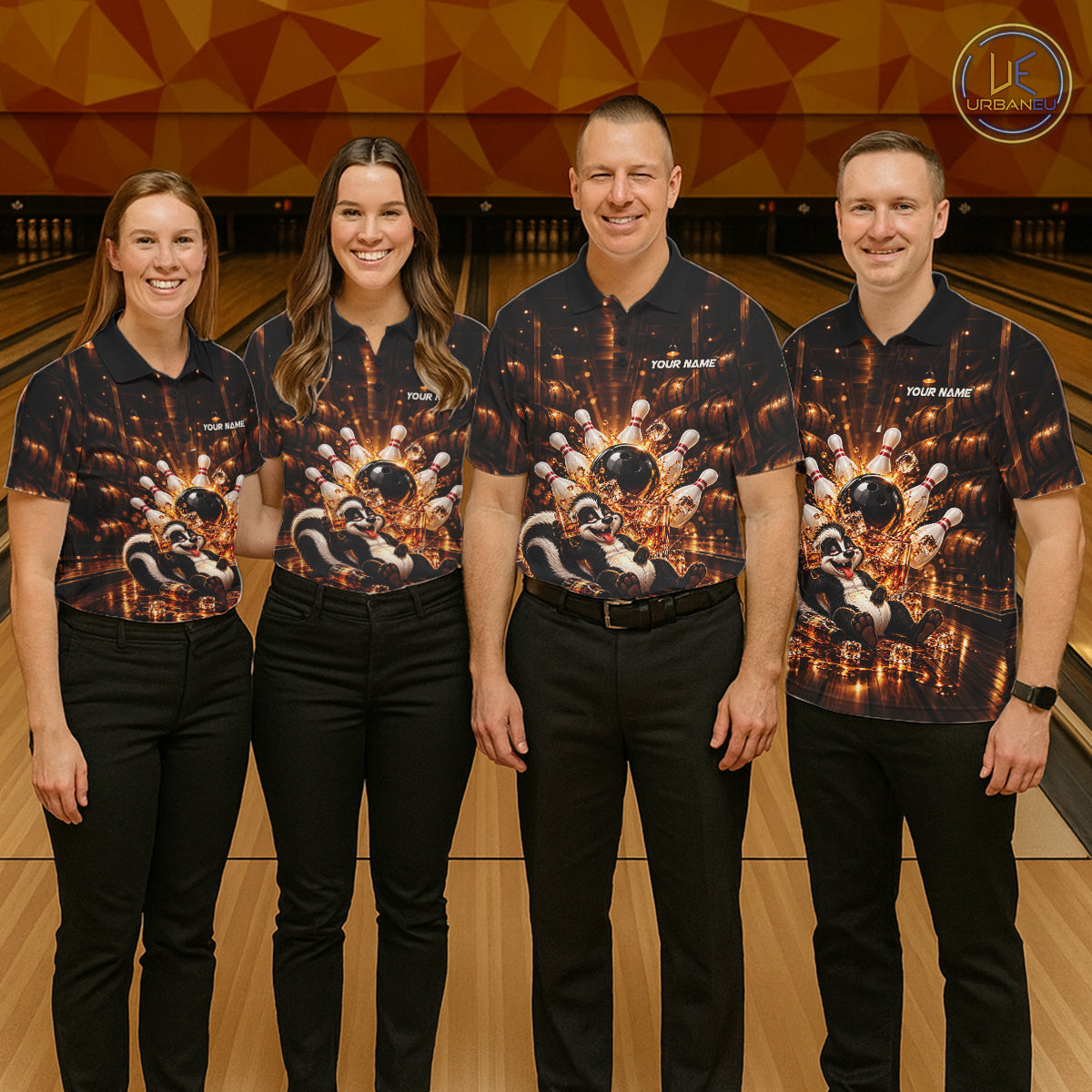 Funny Skunk Bourbon Bowling Polo 1/4-Zip Bowling Shirt For Men Custom Vintage Bowling Team Jersey NYN4911