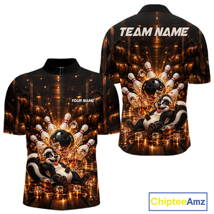 Funny Skunk Bourbon Bowling Polo 1/4-Zip Bowling Shirt For Men Custom Vintage Bowling Team Jersey NYN4911