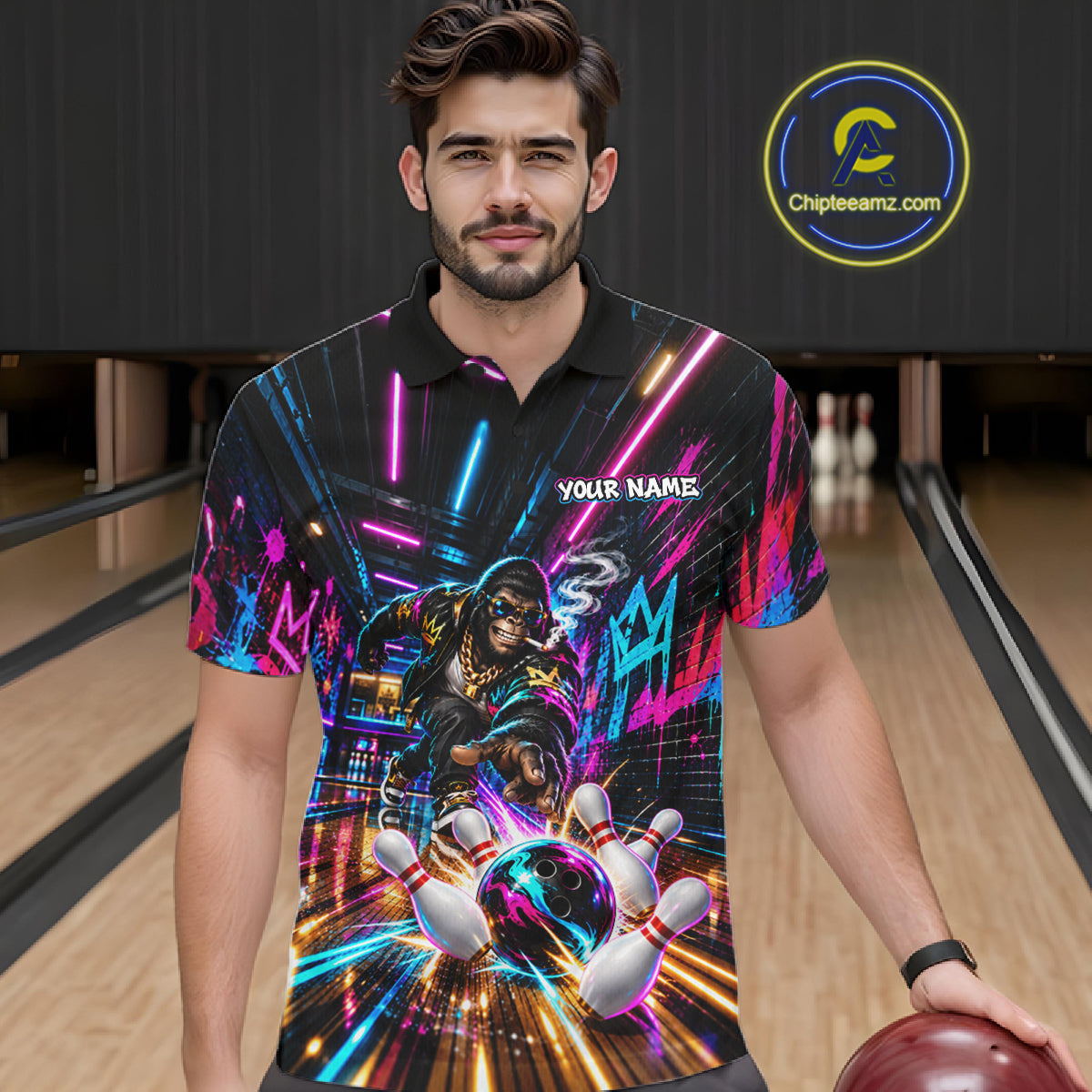 Custom Hiphop Gorilla Bowling Team Shirt For Men Funny Street Graffiti Bowling Tournament Jersey NYN4914