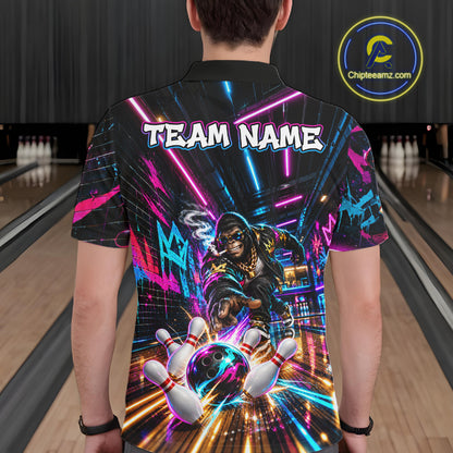 Custom Hiphop Gorilla Bowling Team Shirt For Men Funny Street Graffiti Bowling Tournament Jersey NYN4914
