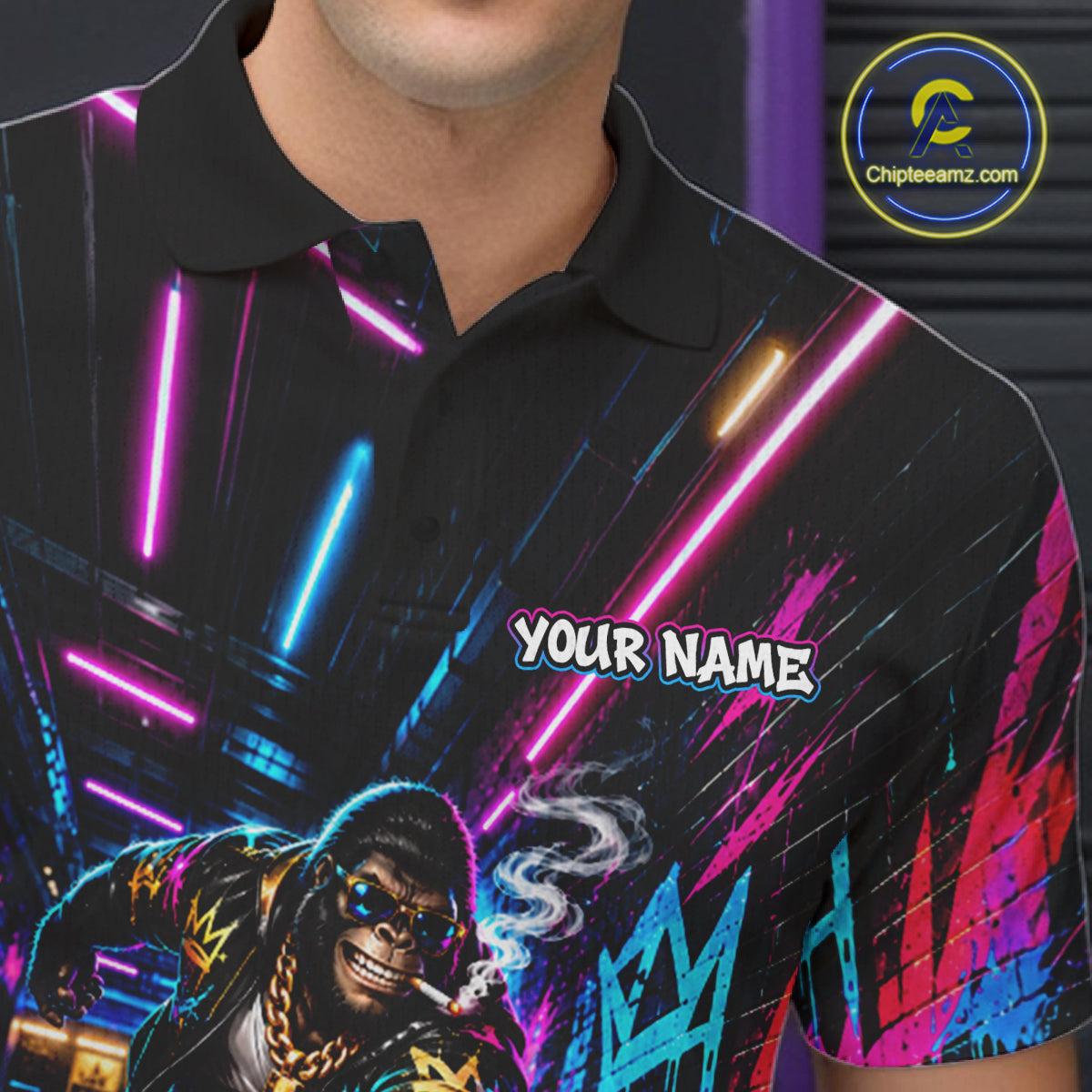 Custom Hiphop Gorilla Bowling Team Shirt For Men Funny Street Graffiti Bowling Tournament Jersey NYN4914
