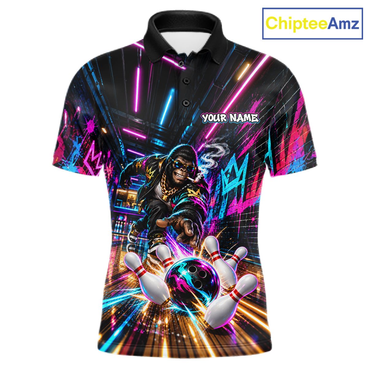 Custom Hiphop Gorilla Bowling Team Shirt For Men Funny Street Graffiti Bowling Tournament Jersey NYN4914