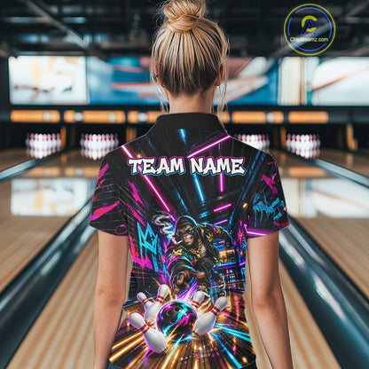 Custom Hiphop Gorilla Bowling Team Shirt For Women Funny Street Graffiti Bowling Tournament Jersey NYN4914