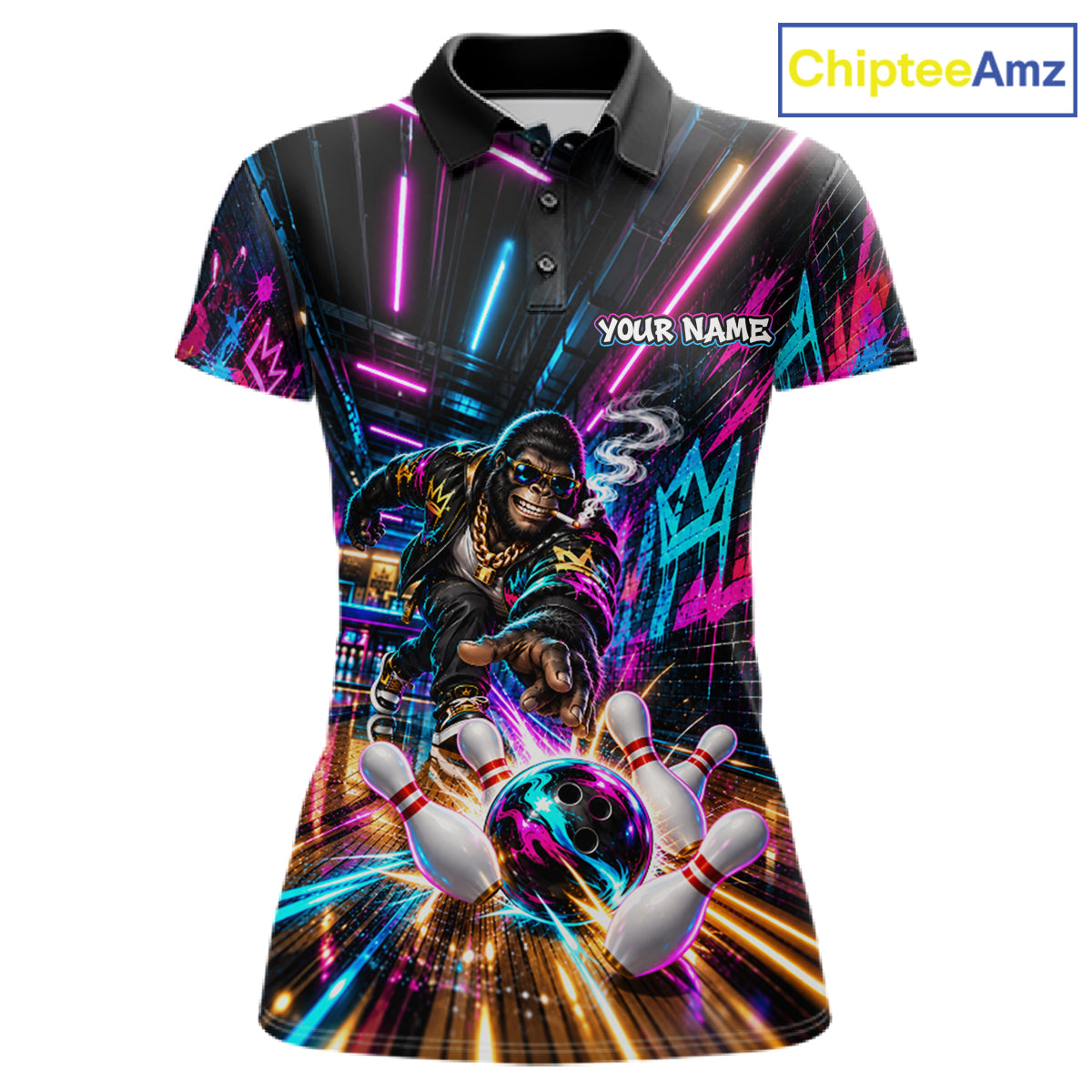 Custom Hiphop Gorilla Bowling Team Shirt For Women Funny Street Graffiti Bowling Tournament Jersey NYN4914