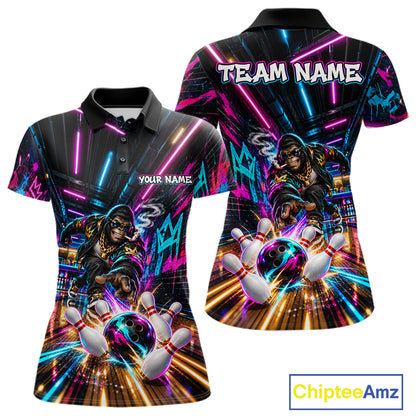 Custom Hiphop Gorilla Bowling Team Shirt For Women Funny Street Graffiti Bowling Tournament Jersey NYN4914