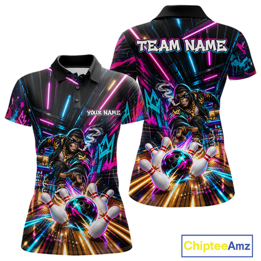 Custom Hiphop Gorilla Bowling Team Shirt For Women Funny Street Graffiti Bowling Tournament Jersey NYN4914