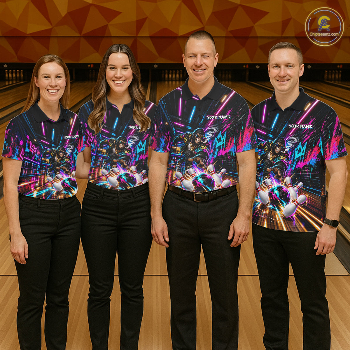 Custom Hiphop Gorilla Bowling Team Shirt For Men Funny Street Graffiti Bowling Tournament Jersey NYN4914