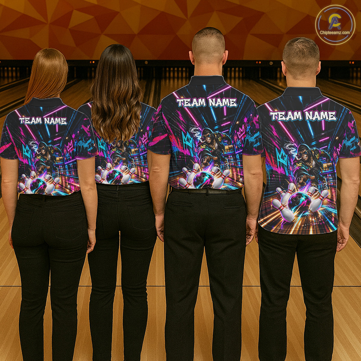 Custom Hiphop Gorilla Bowling Team Shirt For Men Funny Street Graffiti Bowling Tournament Jersey NYN4914