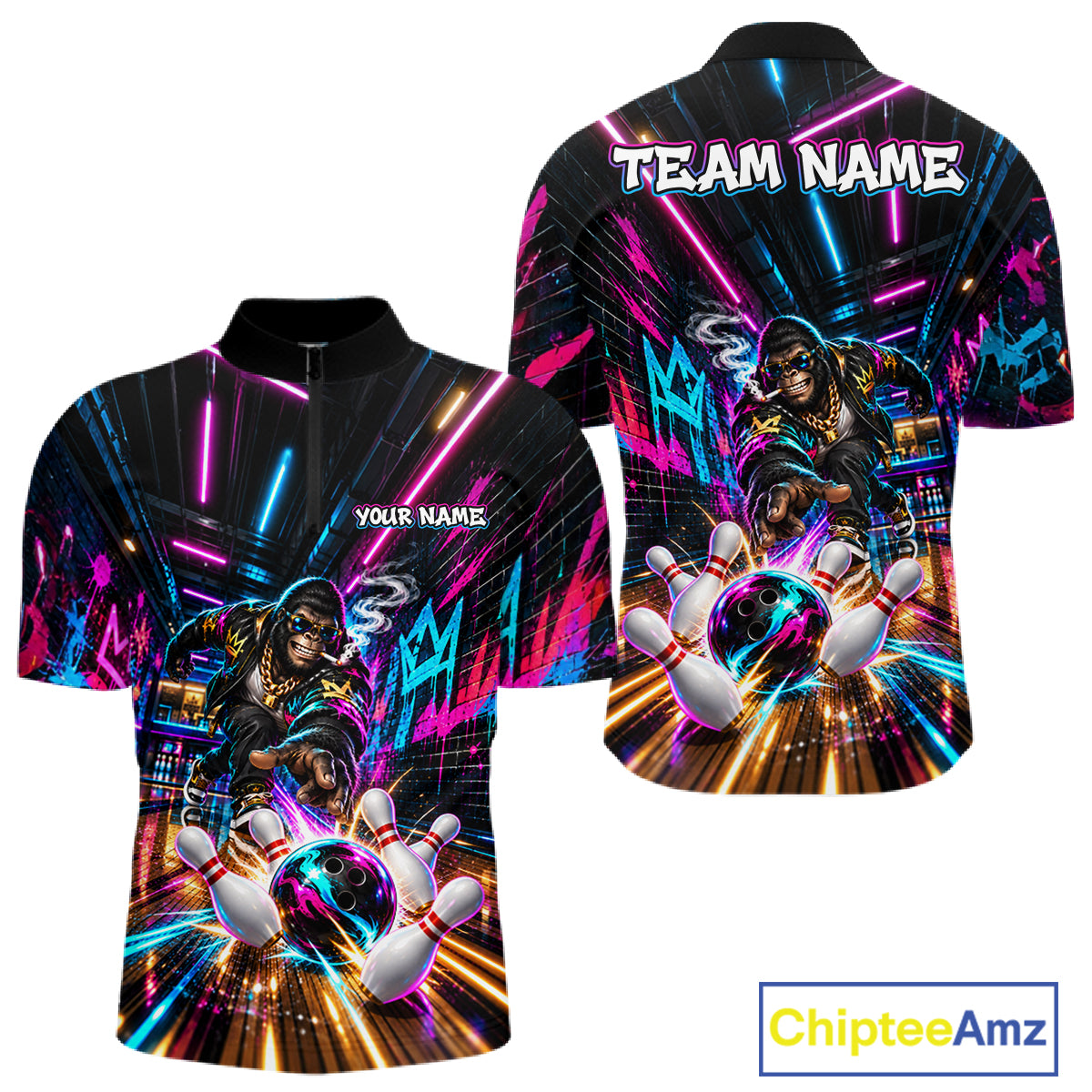 Custom Hiphop Gorilla Bowling Team Shirt For Men Funny Street Graffiti Bowling Tournament Jersey NYN4914