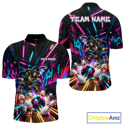 Custom Hiphop Gorilla Bowling Team Shirt For Men Funny Street Graffiti Bowling Tournament Jersey NYN4914