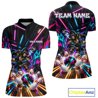 Custom Hiphop Gorilla Bowling Team Shirt For Women Funny Street Graffiti Bowling Tournament Jersey NYN4914