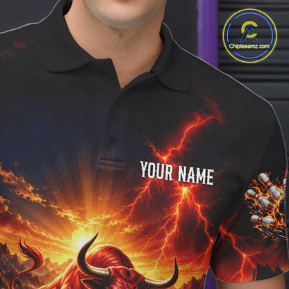 Angry Bull Bowling Polo 1/4-Zip Shirt For Men Personalized Bowling Jersey Bull Bowling Team Shirts NYN4917