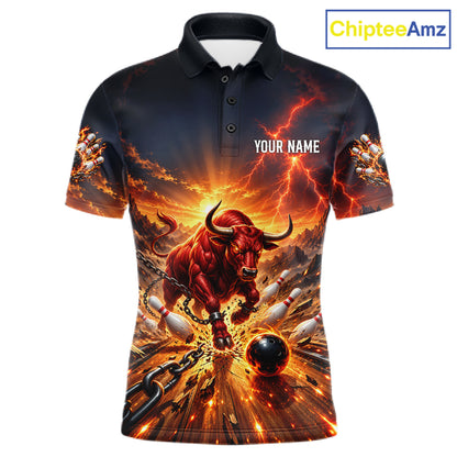 Angry Bull Bowling Polo 1/4-Zip Shirt For Men Personalized Bowling Jersey Bull Bowling Team Shirts NYN4917