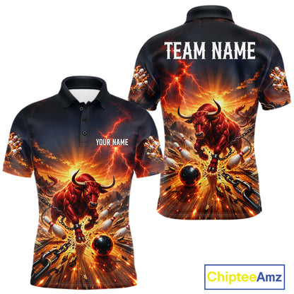 Angry Bull Bowling Polo 1/4-Zip Shirt For Men Personalized Bowling Jersey Bull Bowling Team Shirts NYN4917