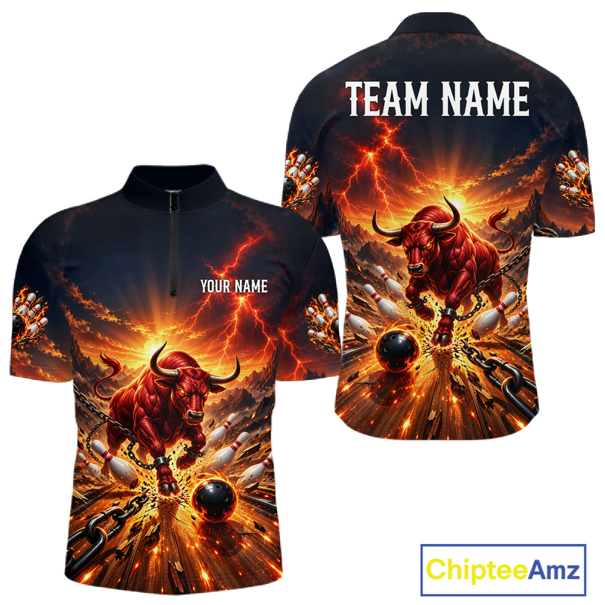Angry Bull Bowling Polo 1/4-Zip Shirt For Men Personalized Bowling Jersey Bull Bowling Team Shirts NYN4917