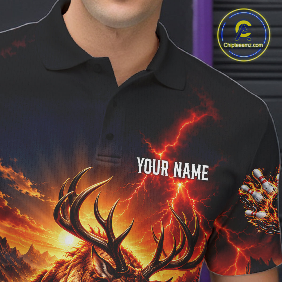 Angry Deer Bowling Polo 1/4-Zip Shirt For Men Personalized Bowling Jersey Deer Bowling Team Shirts NYN4918