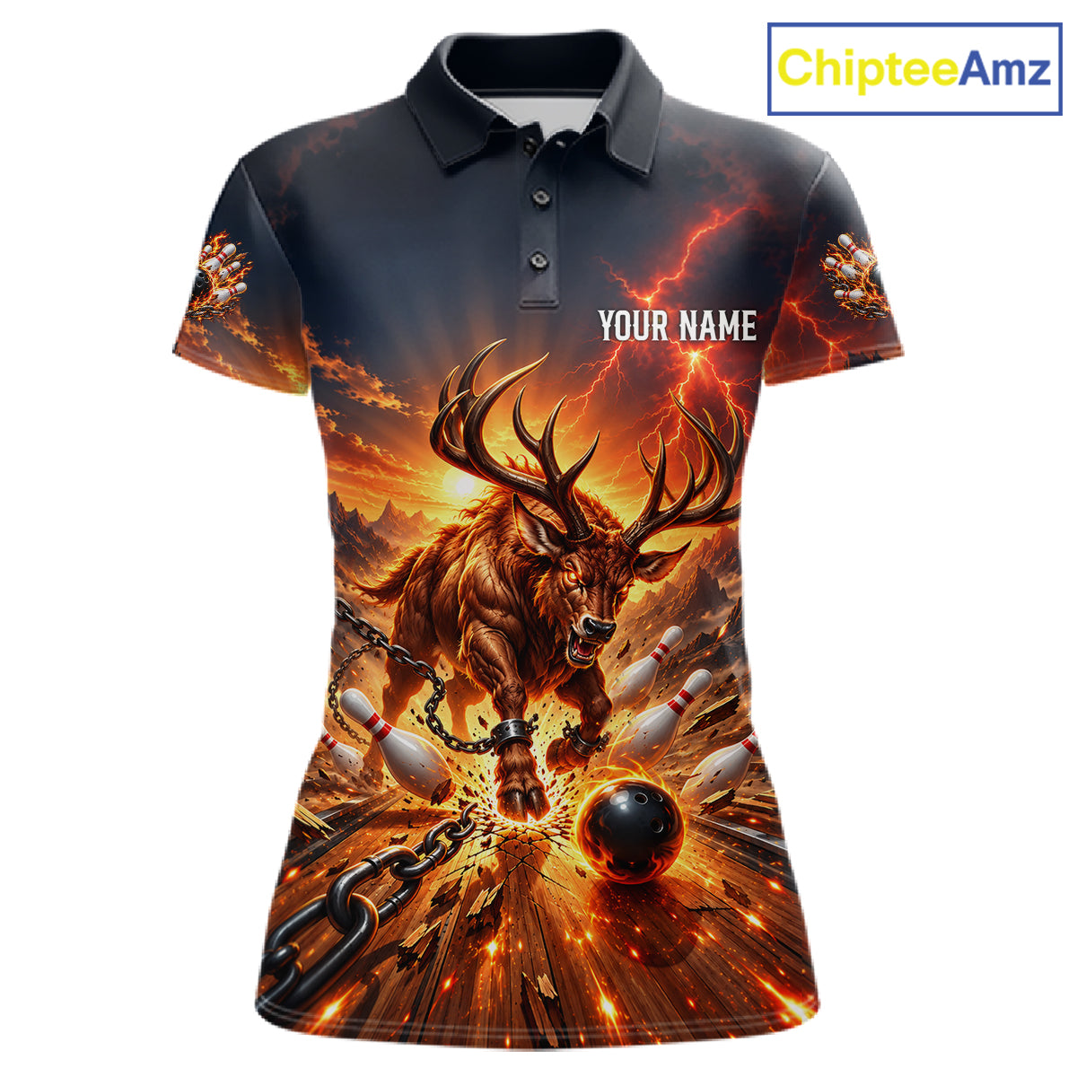 Angry Deer Bowling Polo 1/4-Zip Shirt For Women Personalized Bowling Jersey Deer Bowling Team Shirts NYN4918