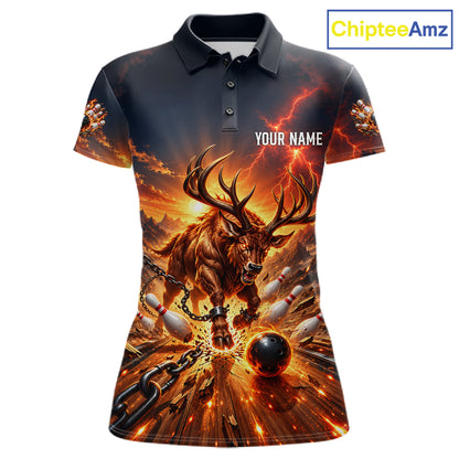 Angry Deer Bowling Polo 1/4-Zip Shirt For Women Personalized Bowling Jersey Deer Bowling Team Shirts NYN4918