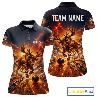 Angry Deer Bowling Polo 1/4-Zip Shirt For Women Personalized Bowling Jersey Deer Bowling Team Shirts NYN4918
