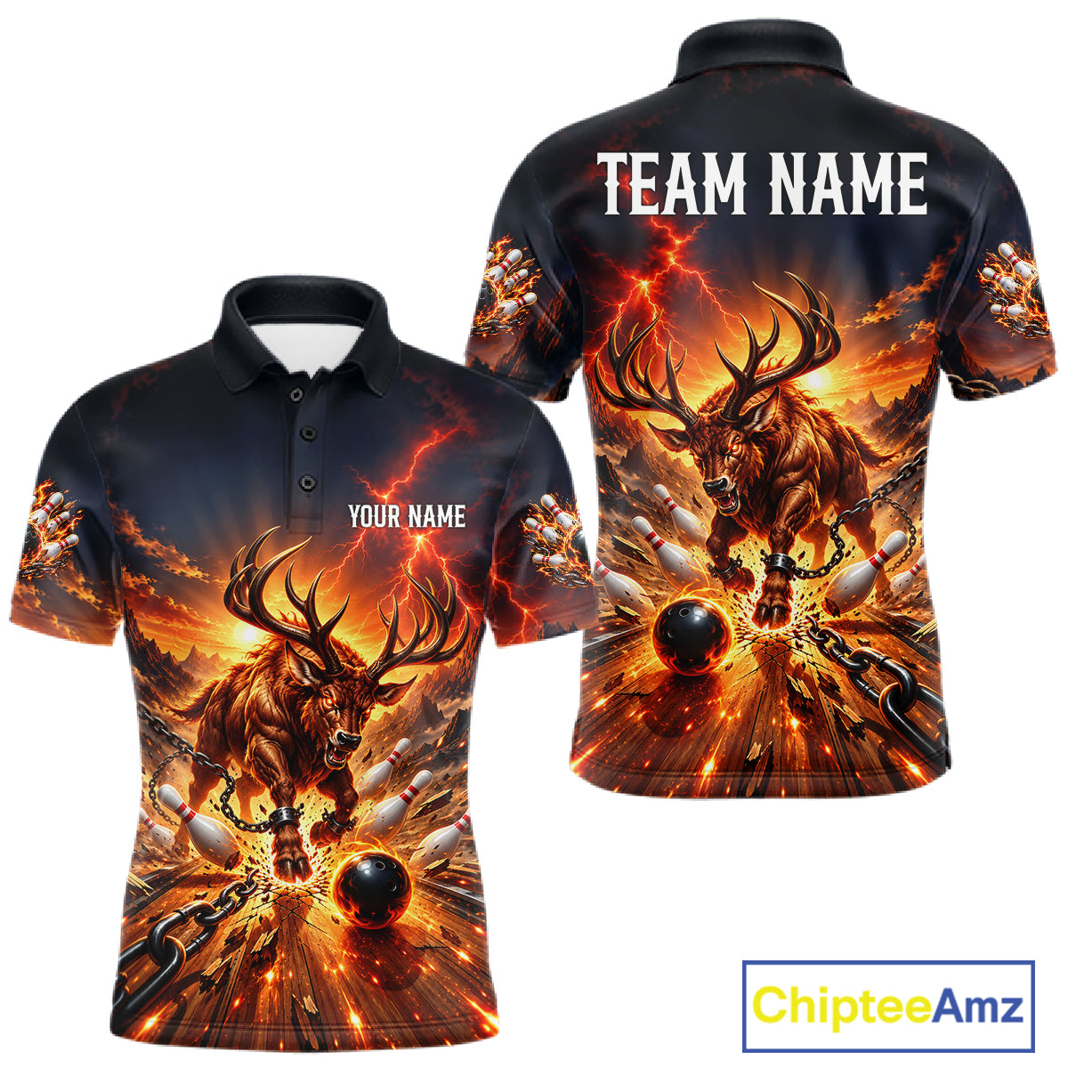 Angry Deer Bowling Polo 1/4-Zip Shirt For Men Personalized Bowling Jersey Deer Bowling Team Shirts NYN4918