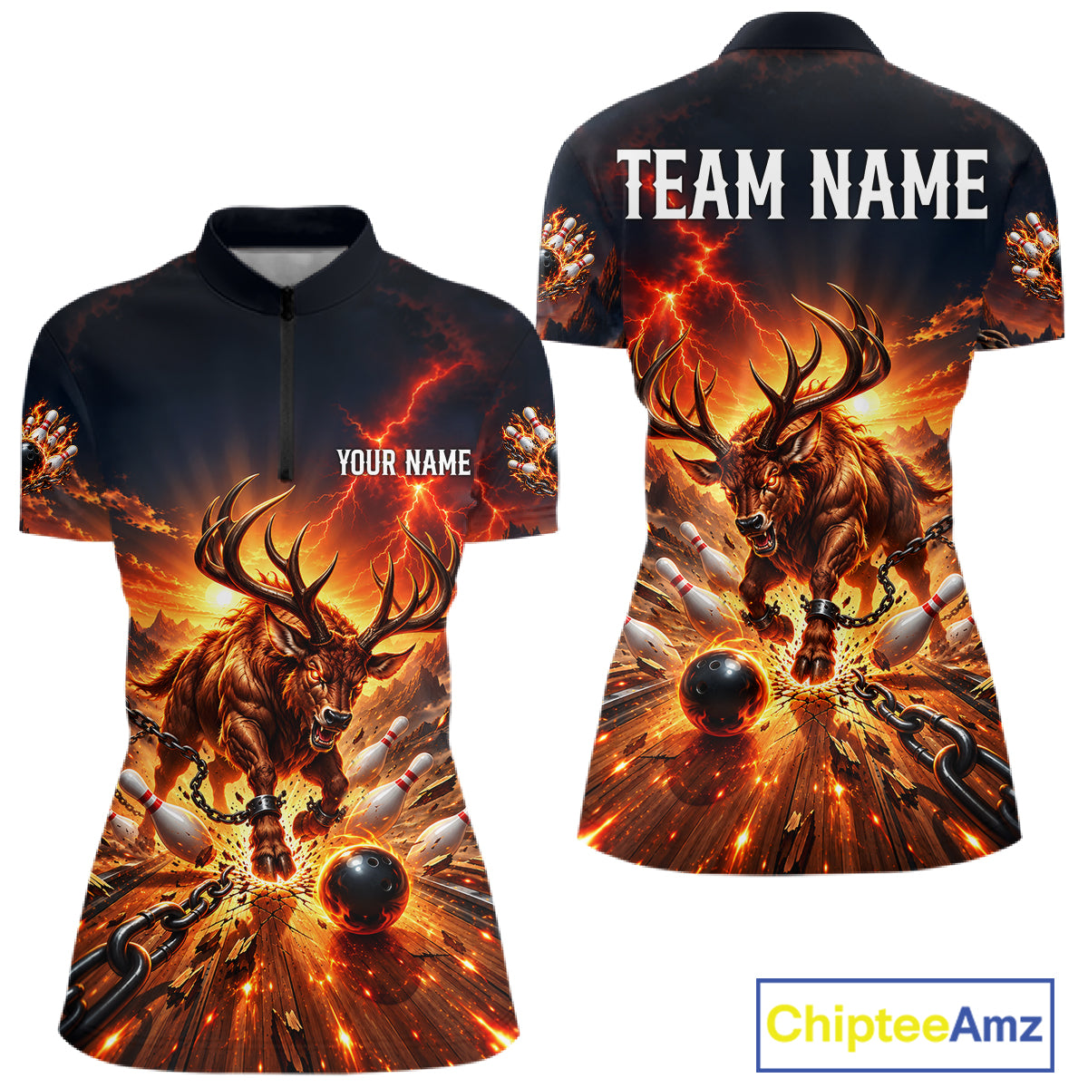 Angry Deer Bowling Polo 1/4-Zip Shirt For Women Personalized Bowling Jersey Deer Bowling Team Shirts NYN4918