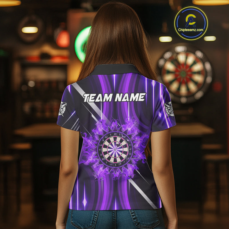 Custom Purple Flames Dartboard Flower Women Darts Polo Shirt Dart Team Jersey Gifts NYN1987