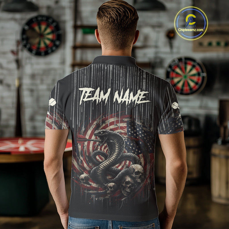 Custom US Flag Cobra Skull Swirl Vintage Men Darts Polo Shirt Retro Dart Jersey Gifts NYN1988