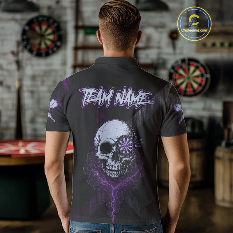 Black & Purple Smoke Skull Dartboard Men Darts Polo Shirt Grunge Dart Gifts NYN1993