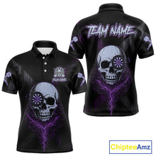 Load image into Gallery viewer, Black &amp; Purple Smoke Skull Dartboard Men Darts Polo Shirt Grunge Dart Gifts NYN1993