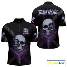 Load image into Gallery viewer, Black &amp; Purple Smoke Skull Dartboard Men Darts Quarter-Zip Shirt Grunge Dart Gifts NYN1993