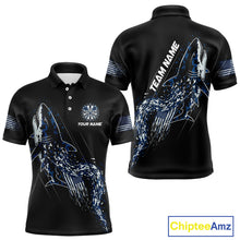 Load image into Gallery viewer, Custom Black And Blue US Flag Digital Camo Shark Darts Polo Shirt For Men Dart Gifts NYN1994